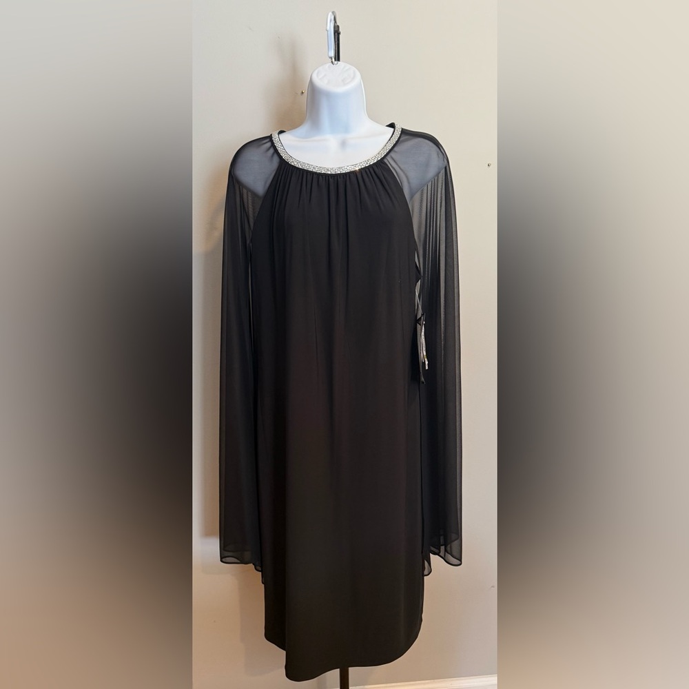 R&M Richards Black Bishop Sleeve Cocktail Gown